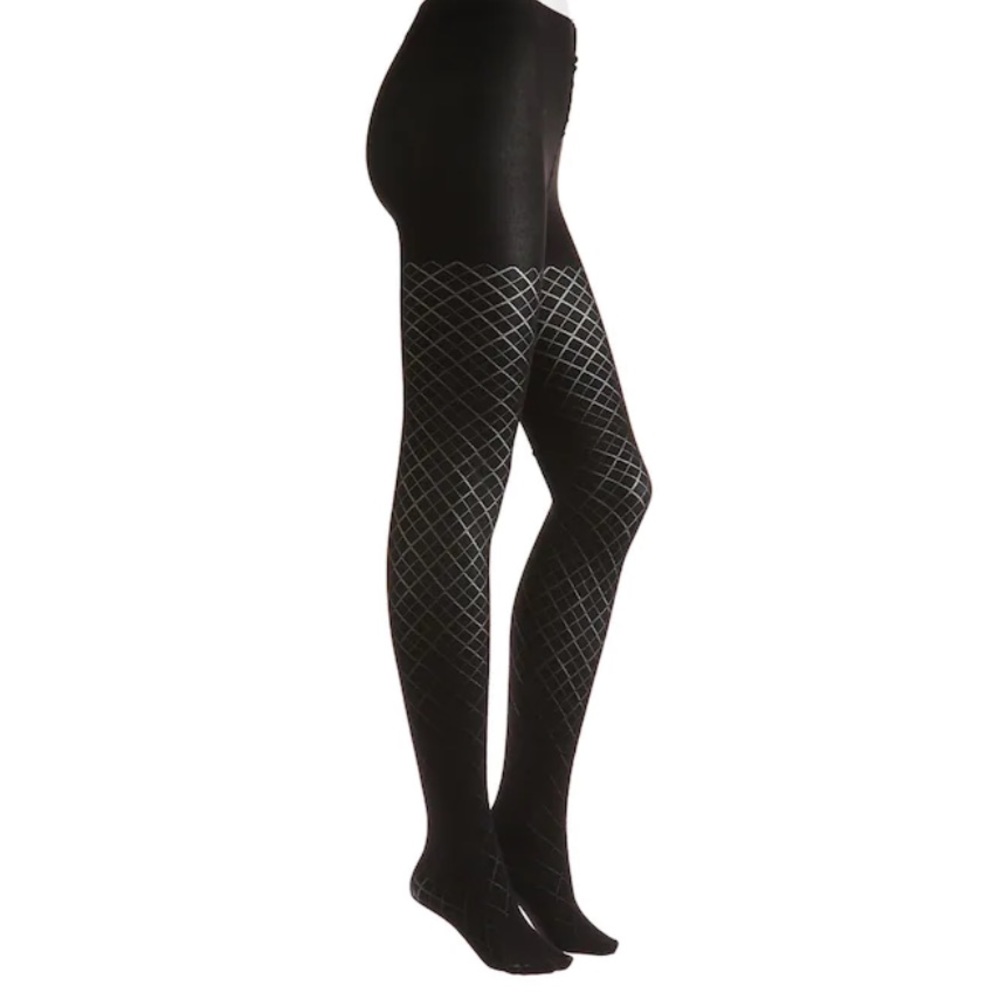 Memoi diamond argyle tights black medium large 130-175 lbs
